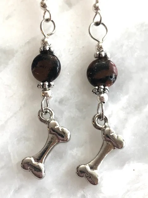 Dog Bone Earrings with brown/blue goldstone