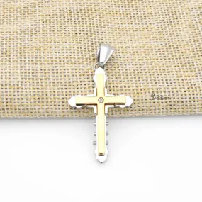 Double Layer Gold Cross with CZ Pendant