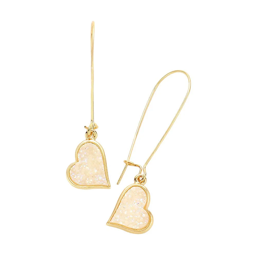 Druzy Heart Dangle Earrings