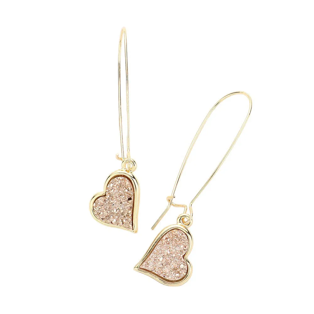 Druzy Heart Dangle Earrings