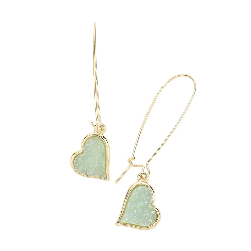 Druzy Heart Dangle Earrings