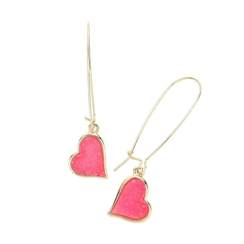 Druzy Heart Dangle Earrings