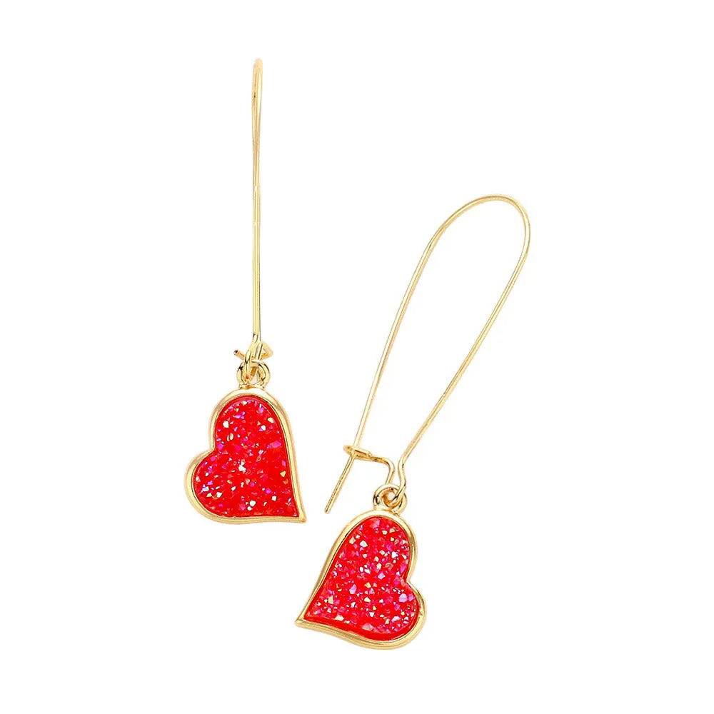 Druzy Heart Dangle Earrings