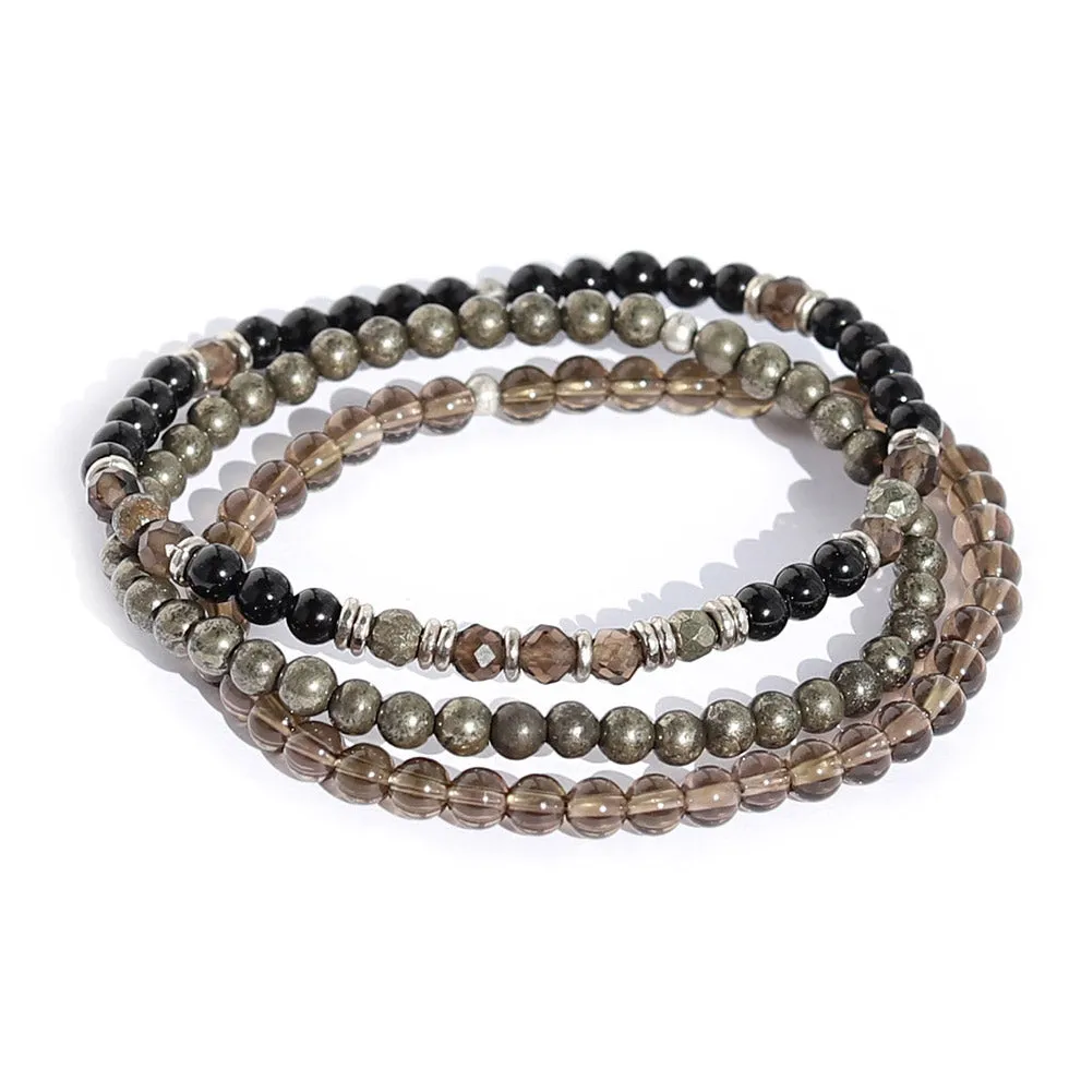 EMF Protection Black Tourmaline and Smoky Quartz Bracelet Set