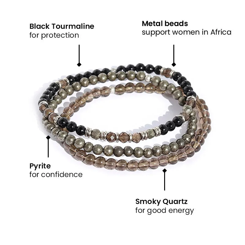 EMF Protection Black Tourmaline and Smoky Quartz Bracelet Set