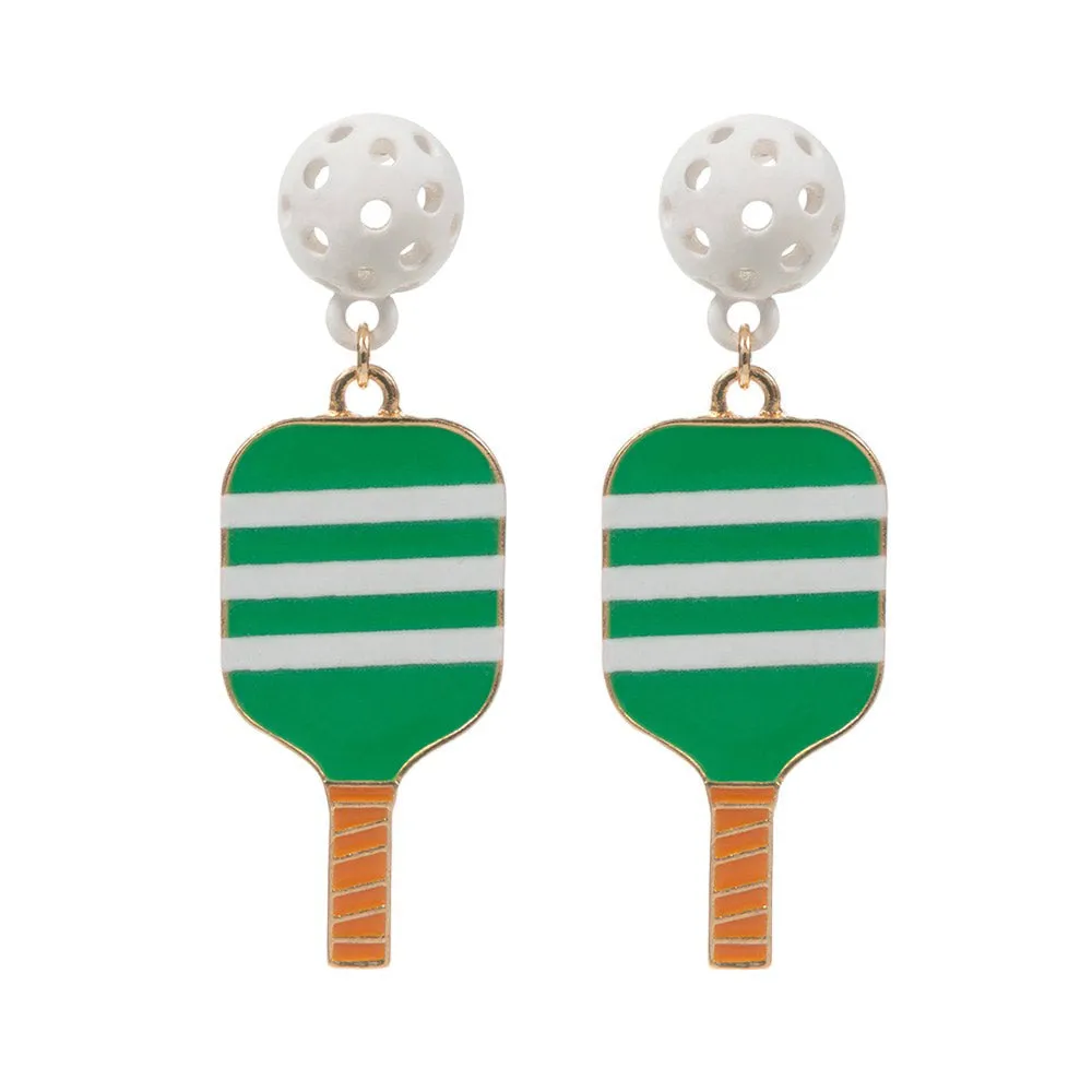 Enamel Flower Pickle Ball Paddle Dangle Earrings