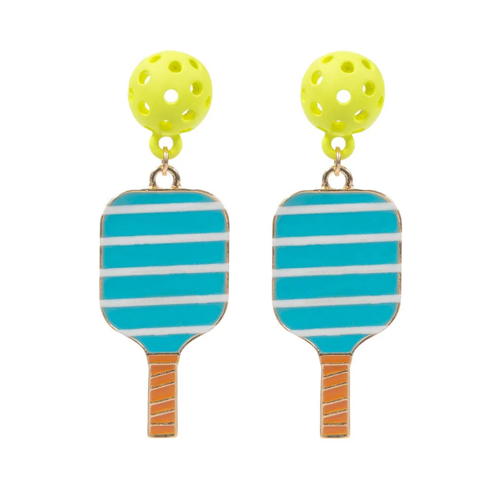 Enamel Flower Pickle Ball Paddle Dangle Earrings