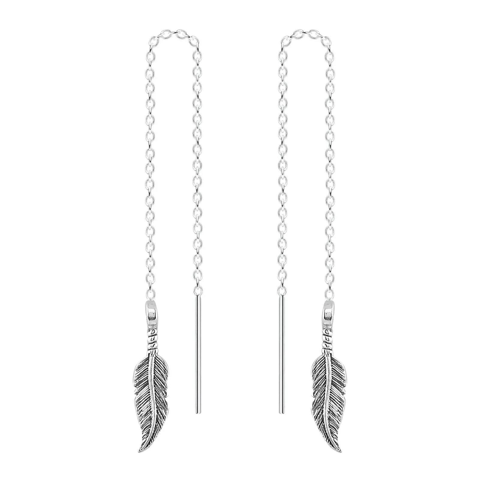 Feather Threader Chain Earrings