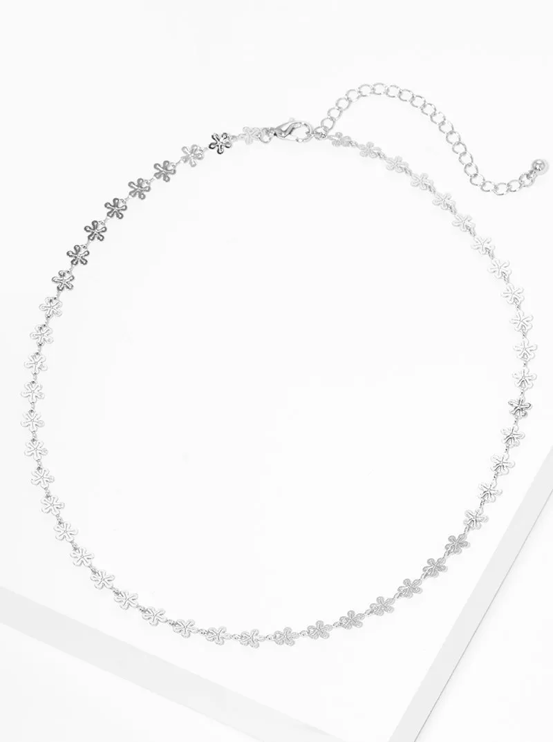 Flower Dainty Choker Necklace (Silver Costume Choker)