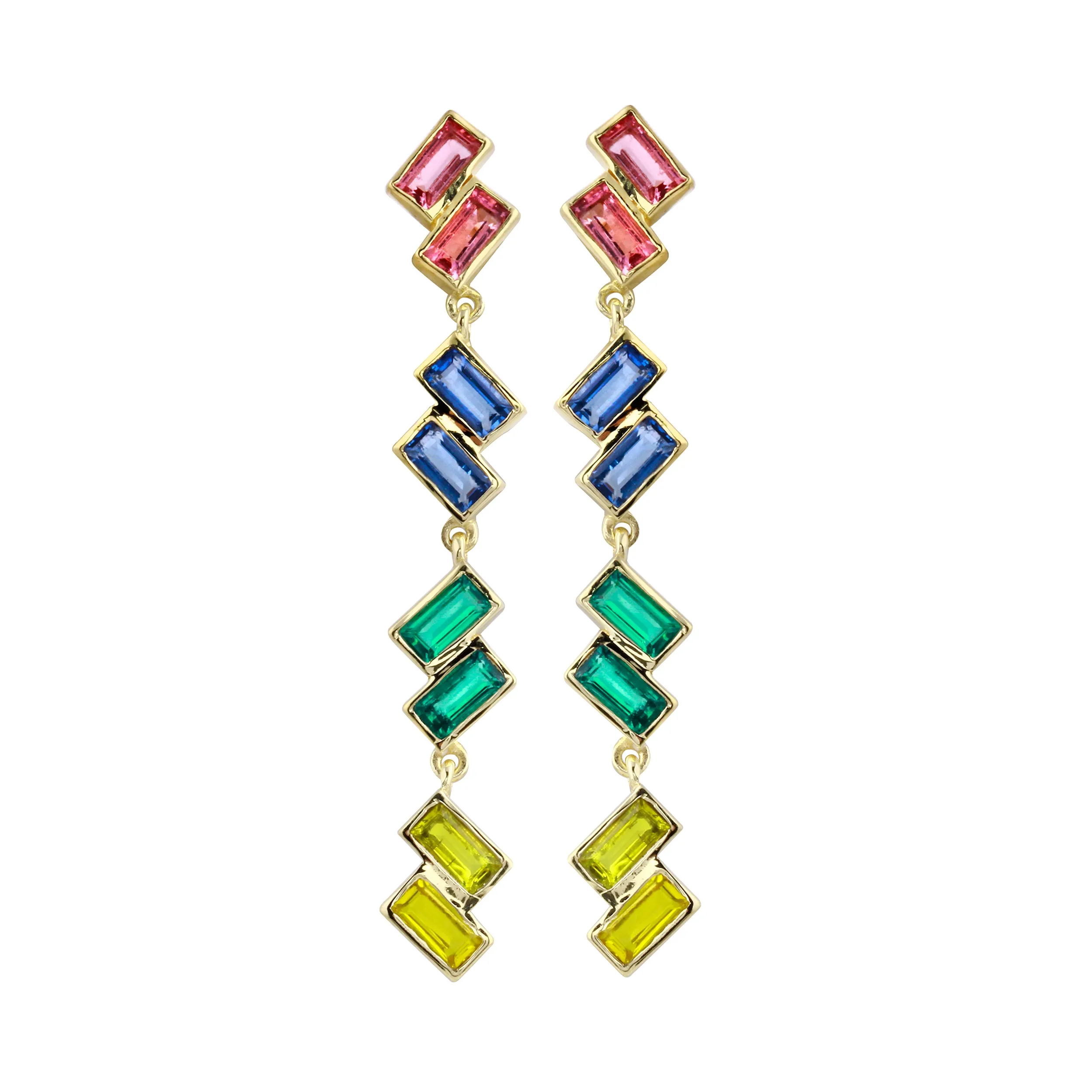 Gemstone Baguette Cascade Drop Stud Earrings