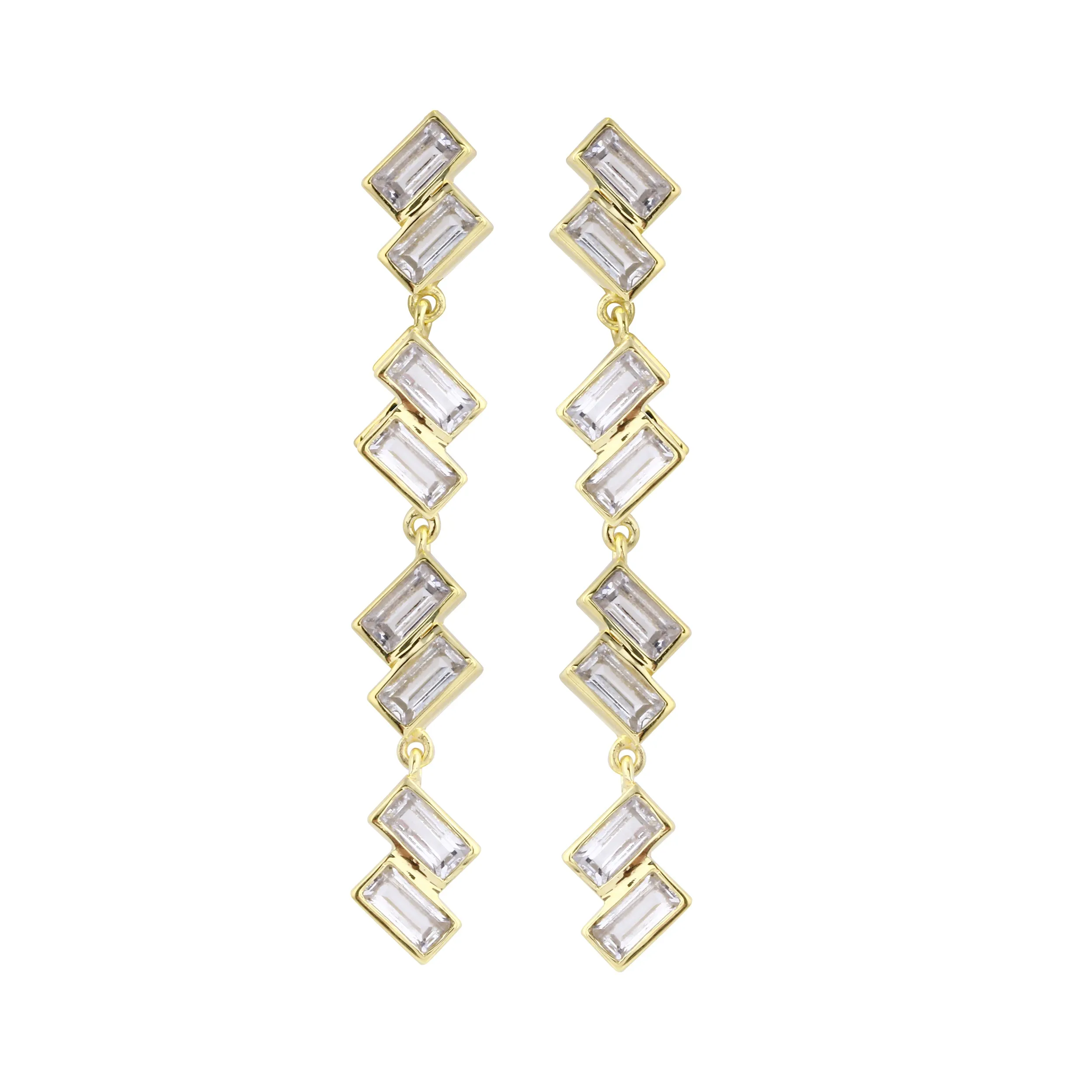 Gemstone Baguette Cascade Drop Stud Earrings