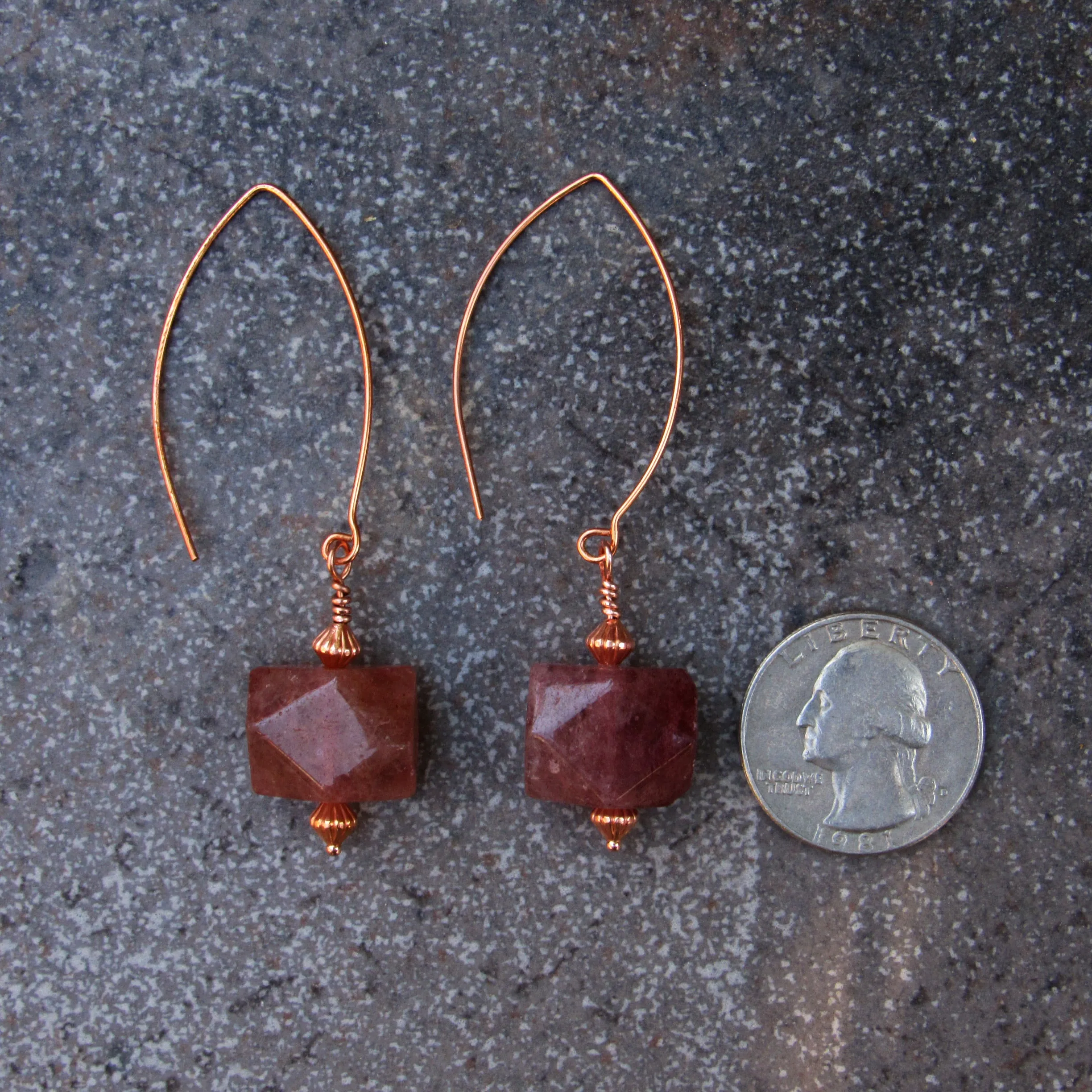 Genuine Copper and Natural Strawberry Quartz gemstone Earrings