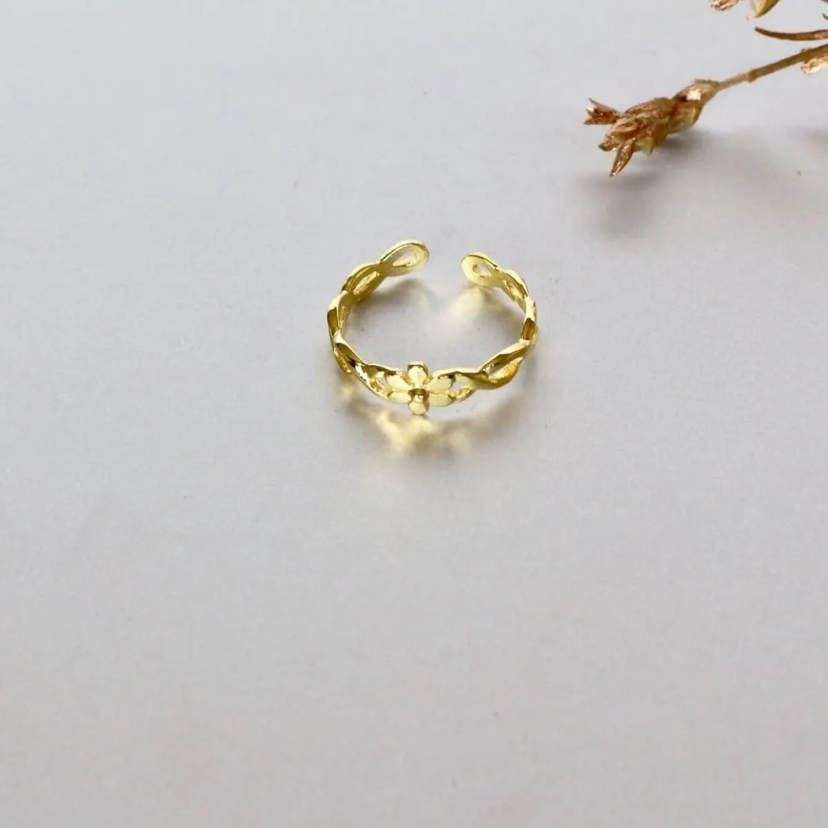 Gold Band Toe Ring, Flower Toe ring, Adjustable Toe Band, Minimalist Toe Ring, Gift under 10, Boho Style, Feet Jewelry, (TS32G)