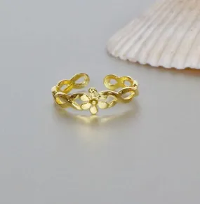 Gold Band Toe Ring, Flower Toe ring, Adjustable Toe Band, Minimalist Toe Ring, Gift under 10, Boho Style, Feet Jewelry, (TS32G)