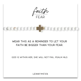 Gold Cross Faith Over Fear Bracelet in Howlite