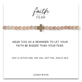 Gold Cross Faith Over Fear Bracelet in Sunstone