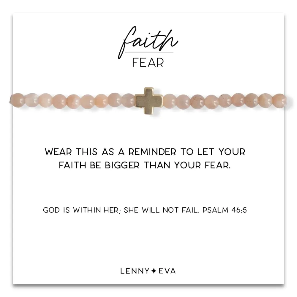 Gold Cross Faith Over Fear Bracelet in Sunstone