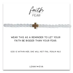 Gold Cross Faith Over Fear Bracelet in White Agate