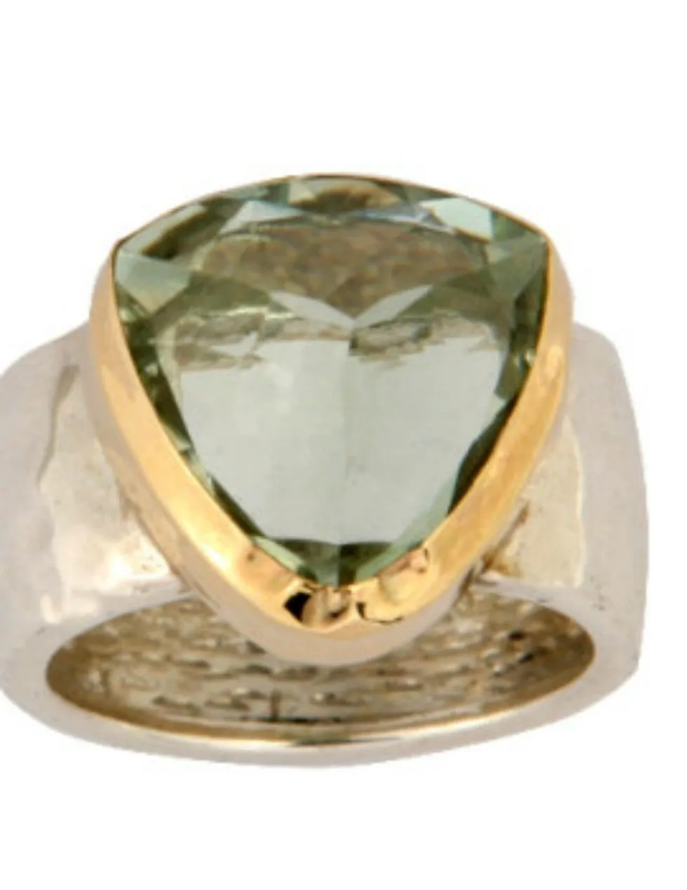 Gold ring Israel jewelry. Ring set with a green Amethyst.