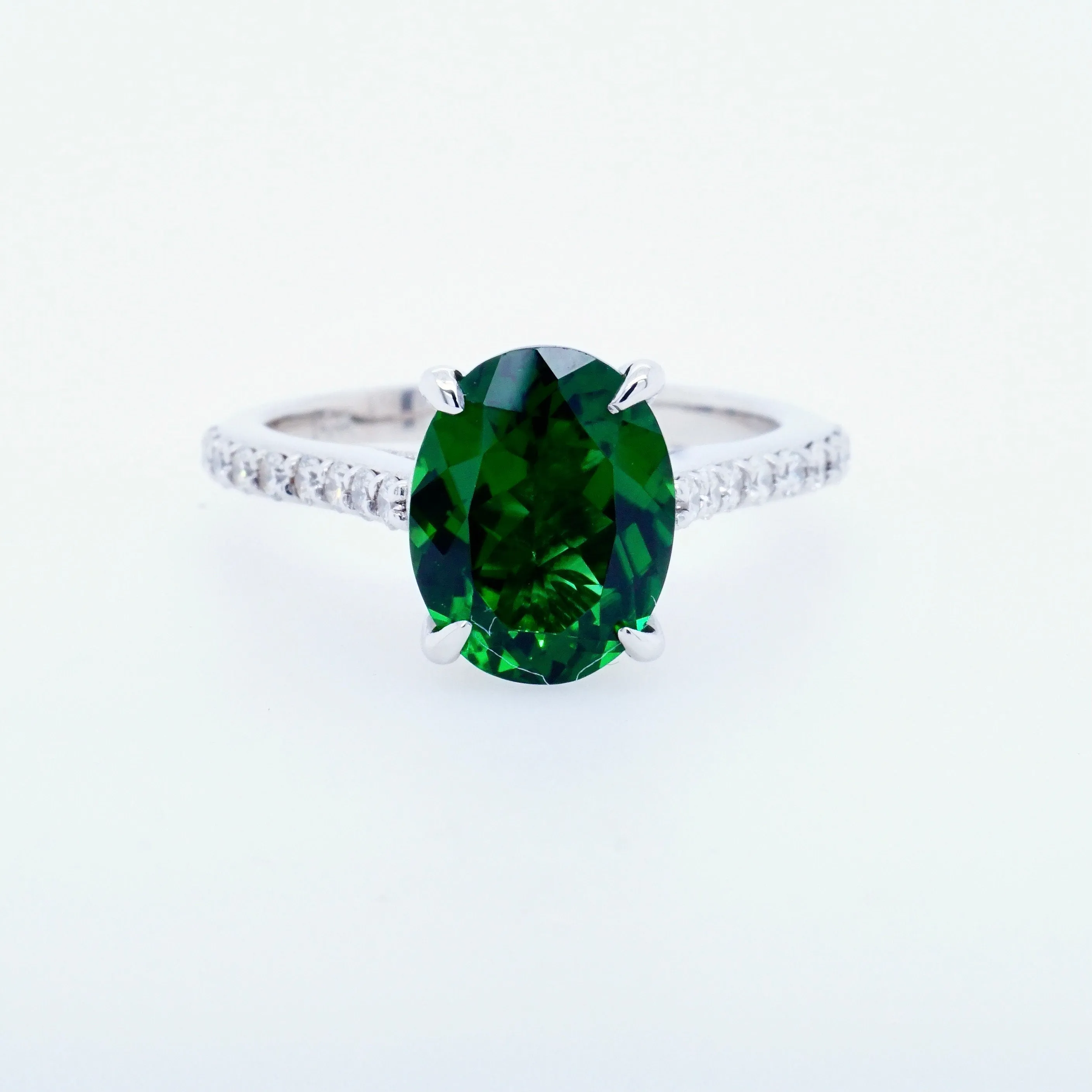 Green Chrome Tourmaline Engagement Ring - Oval Chrome Tourmaline Ring