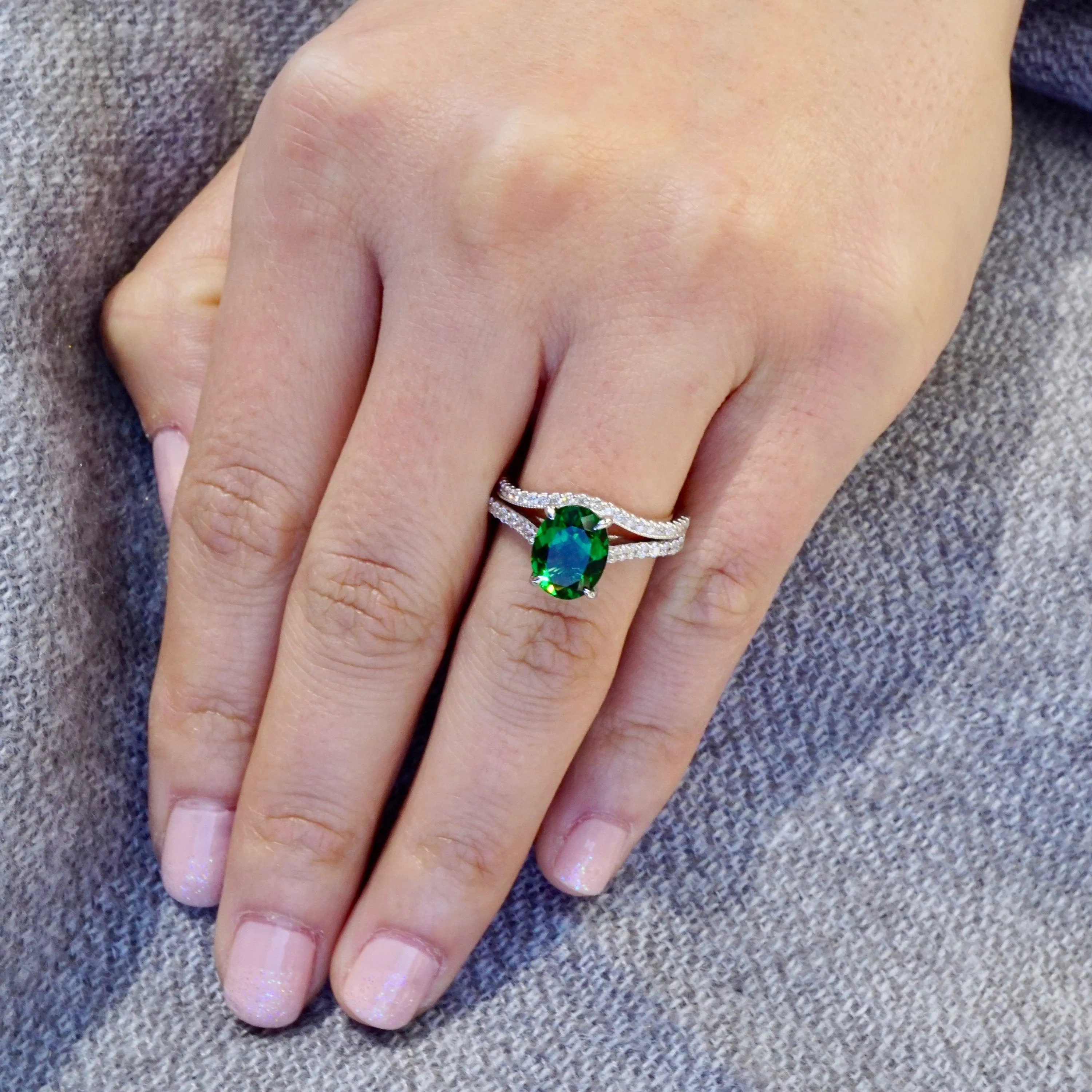 Green Chrome Tourmaline Engagement Ring - Oval Chrome Tourmaline Ring