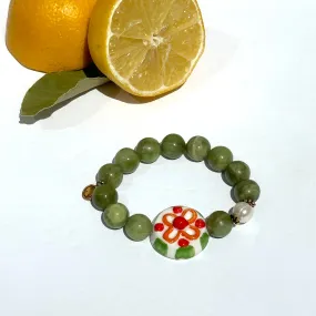 Green Garnet with Handpainted Ceramic Cassata Siciliana