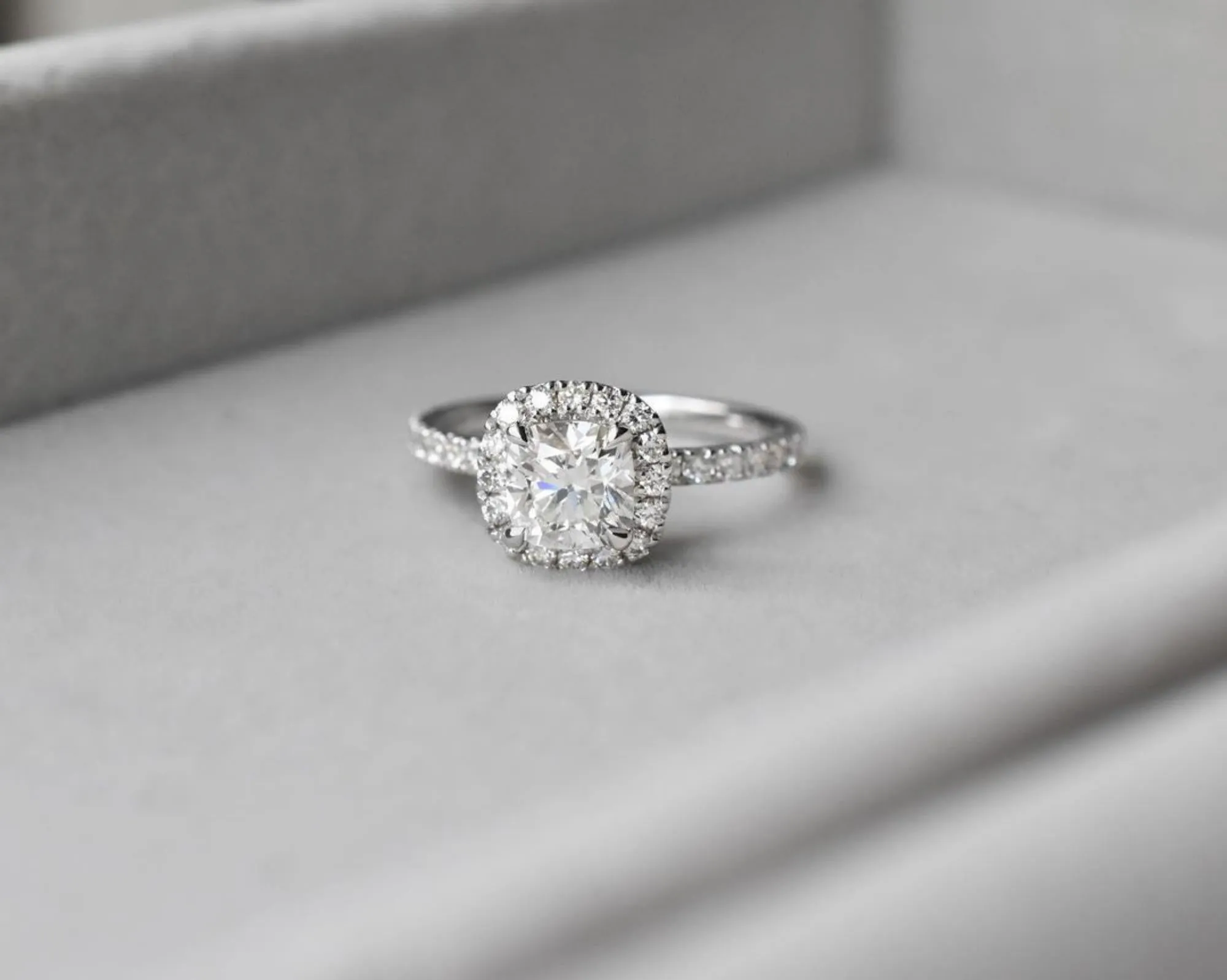 Halo Cushion Cut Diamond Ring , Lab Grown Diamond Ring