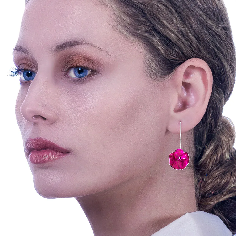 Handmade Silver Fuchsia Petunia Hoop Earrings