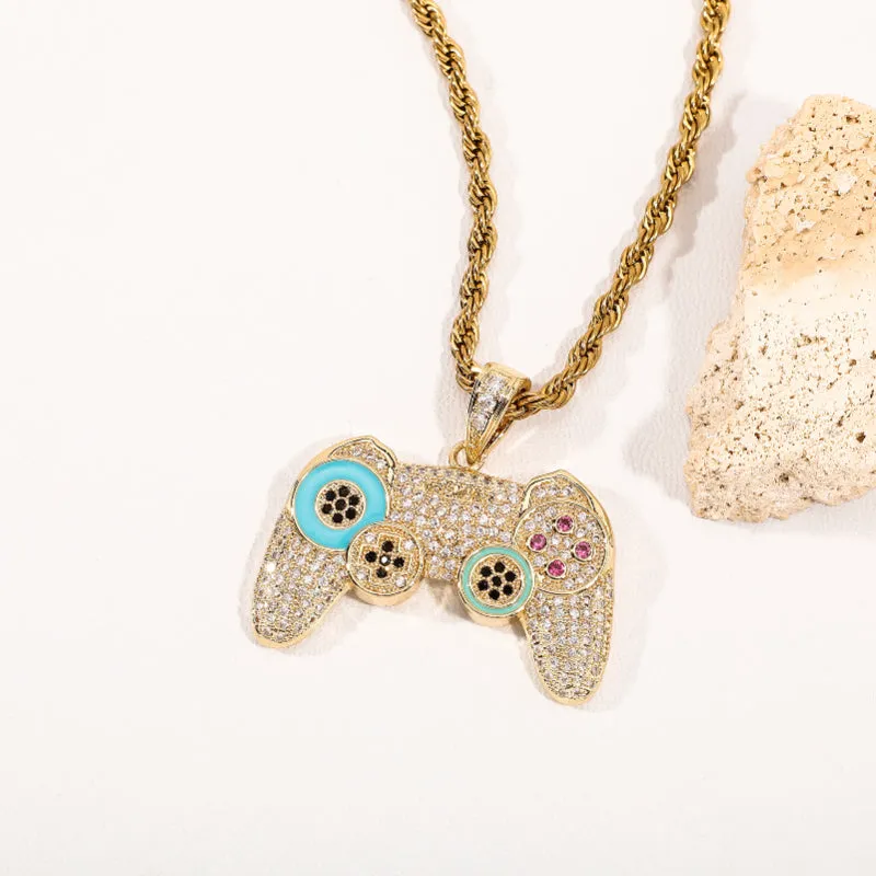 Hip Hop Full Zircon Game Console Pendant