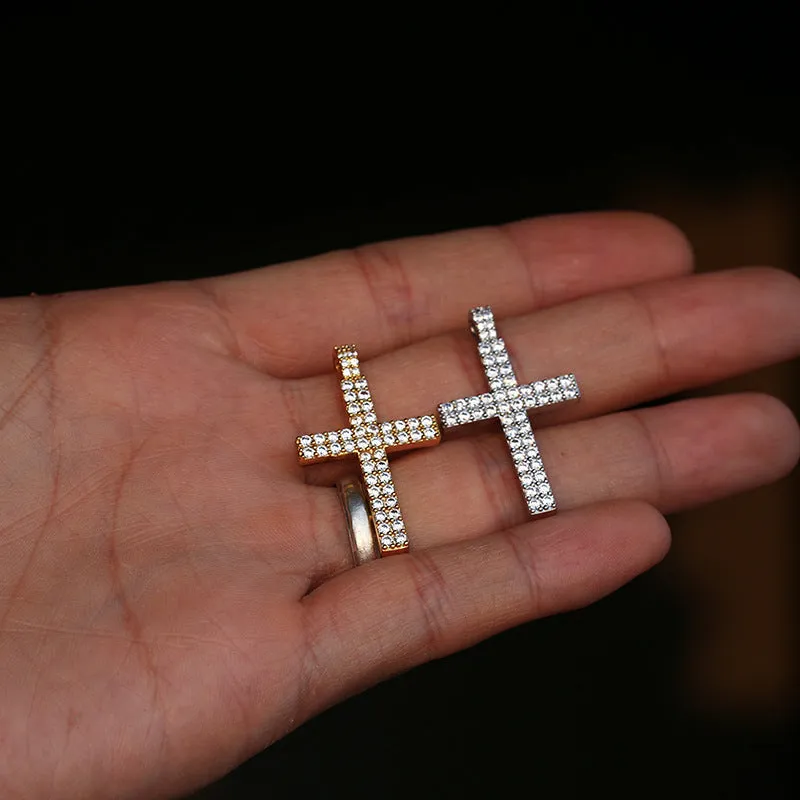 Hip Hop Simple Micro-set Double Row Zircon Cross Pendant