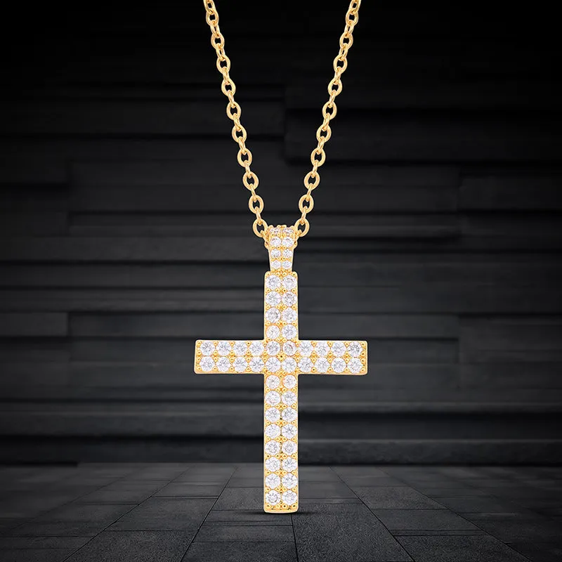 Hip Hop Simple Micro-set Double Row Zircon Cross Pendant