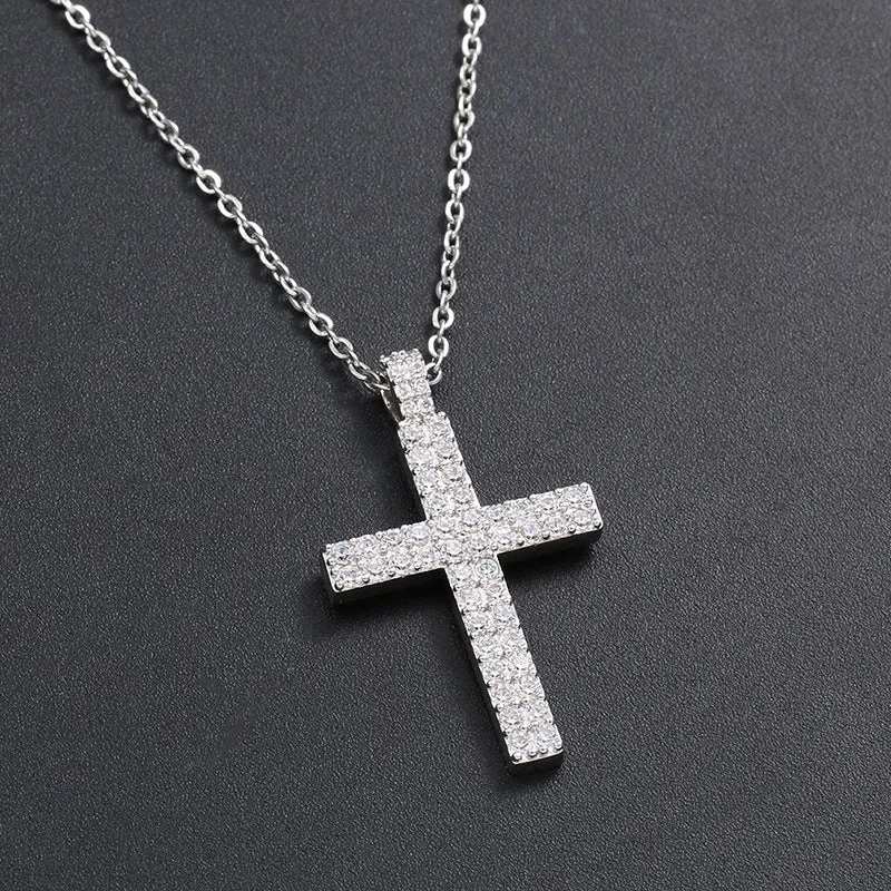 Hip Hop Simple Micro-set Double Row Zircon Cross Pendant