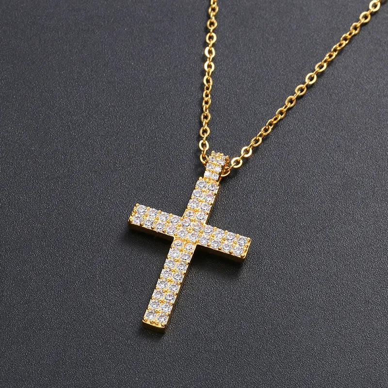 Hip Hop Simple Micro-set Double Row Zircon Cross Pendant