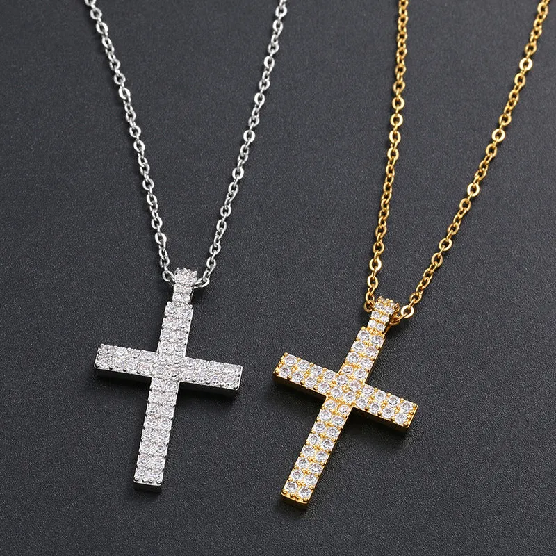 Hip Hop Simple Micro-set Double Row Zircon Cross Pendant