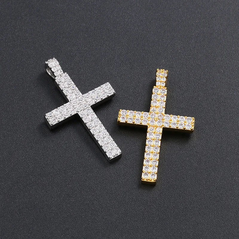 Hip Hop Simple Micro-set Double Row Zircon Cross Pendant