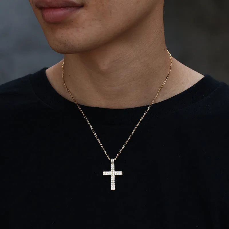 Hip Hop Simple Micro-set Double Row Zircon Cross Pendant