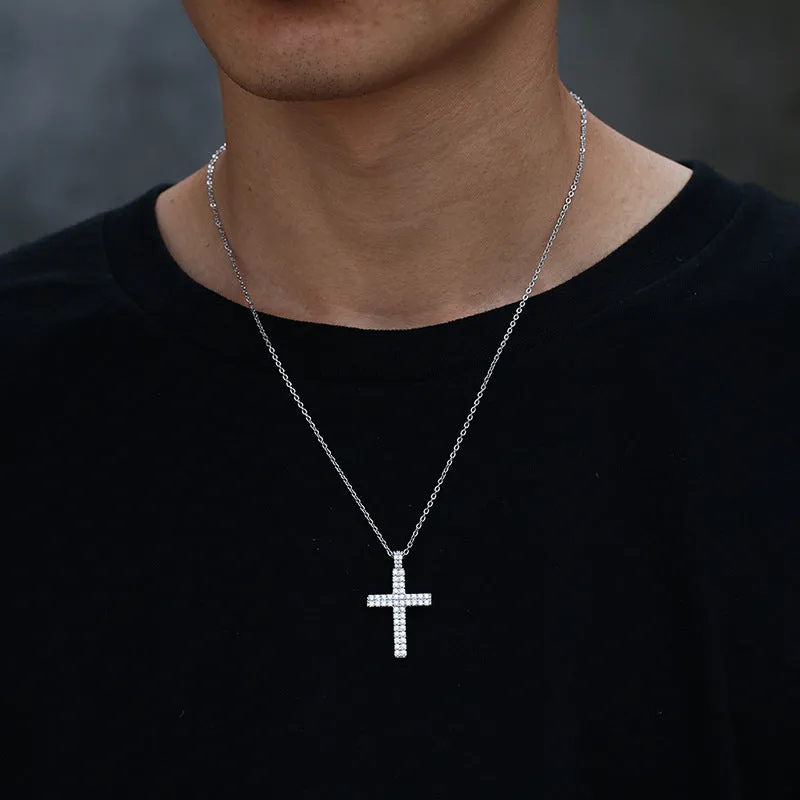 Hip Hop Simple Micro-set Double Row Zircon Cross Pendant