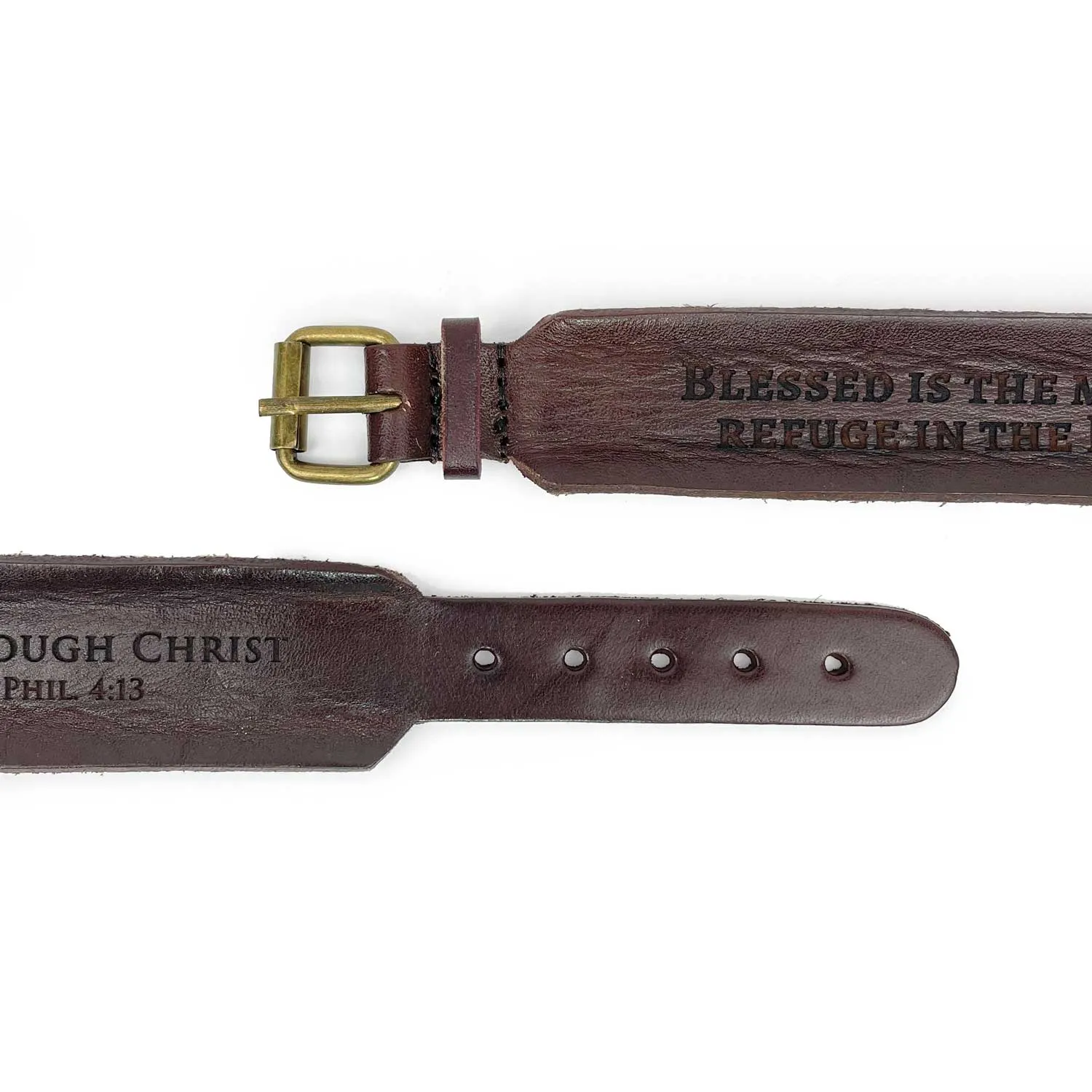 Hunger and Thirst for Righteousness Matthew 5:6 Laser-Engraved Brown Leather Scripture Bracelet with Watch Band Clasp