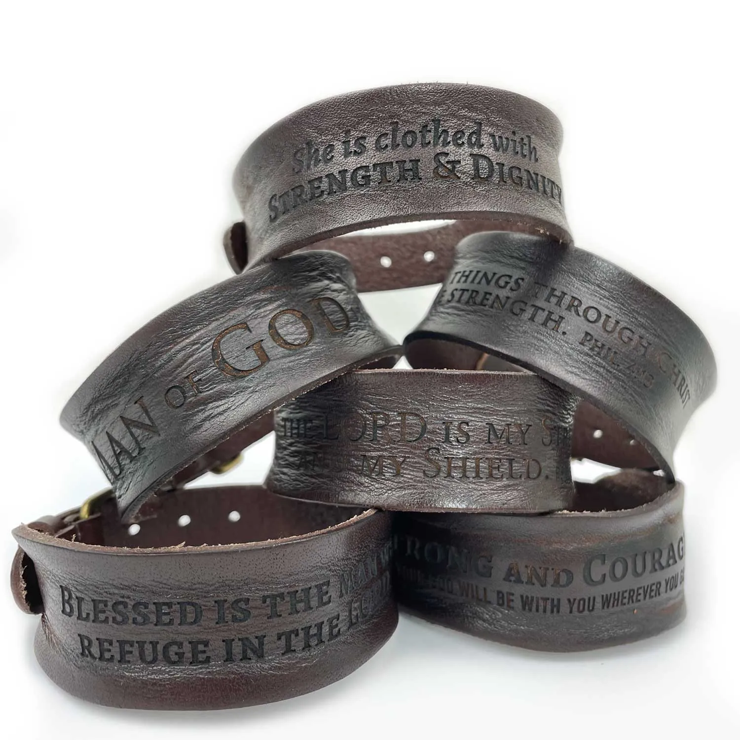 Hunger and Thirst for Righteousness Matthew 5:6 Laser-Engraved Brown Leather Scripture Bracelet with Watch Band Clasp