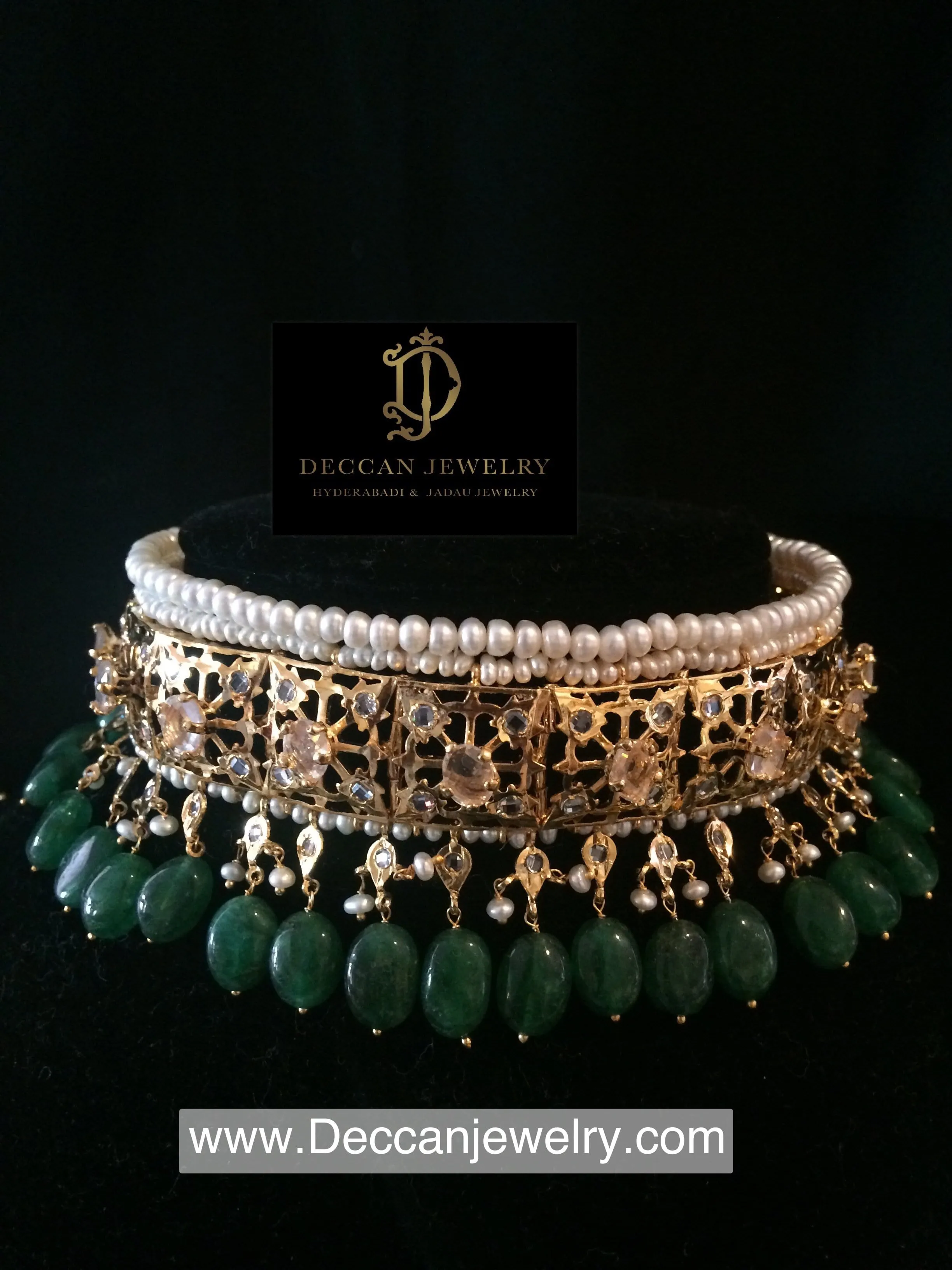 Hyderabadi jadavi lacha in natural pearls and emerald beads ( READY TO SHIP )