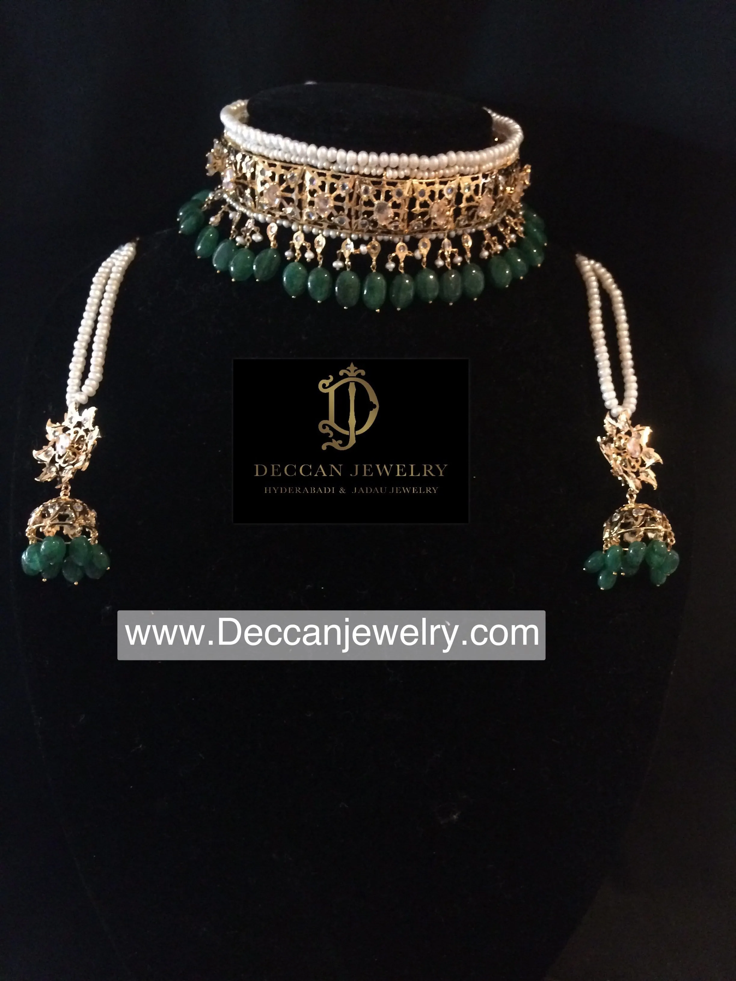 Hyderabadi jadavi lacha in natural pearls and emerald beads ( READY TO SHIP )