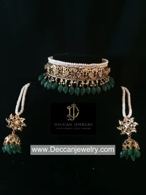 Hyderabadi jadavi lacha in natural pearls and emerald beads ( READY TO SHIP )