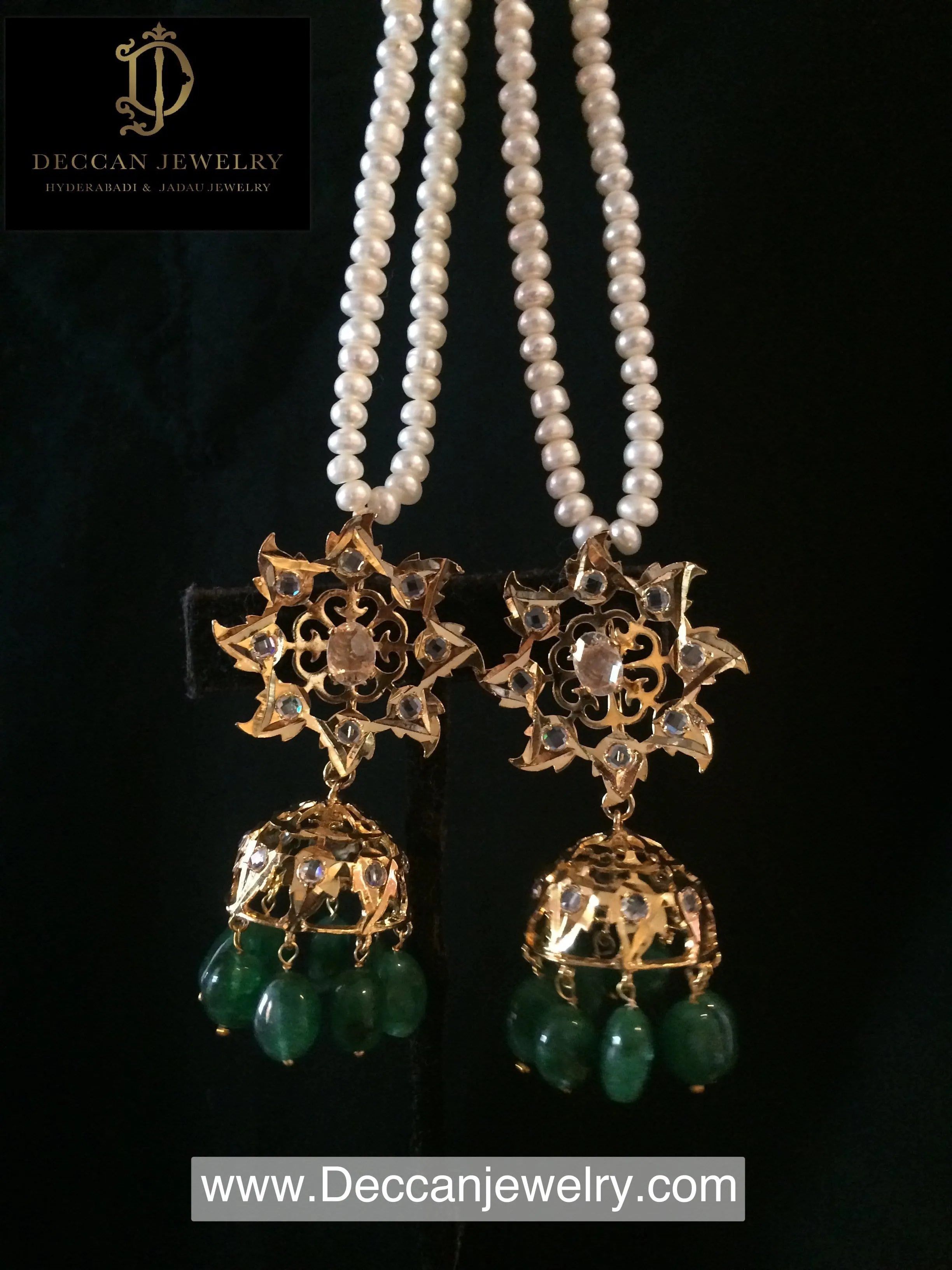 Hyderabadi jadavi lacha in natural pearls and emerald beads ( READY TO SHIP )