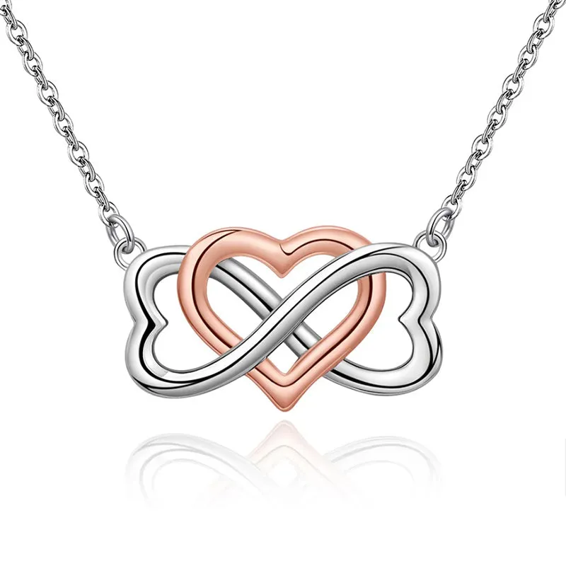 Infinity Symbol and Heart 925 Sterling Silver Fashion Pendant Necklace