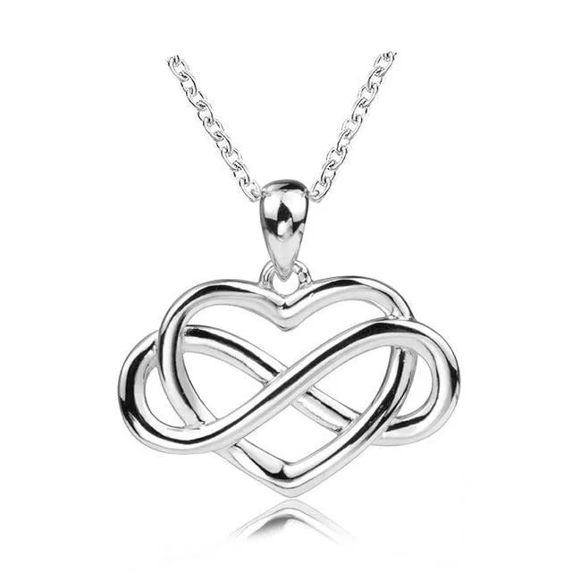 Infinity Symbol and Heart 925 Sterling Silver Fashion Pendant Necklace