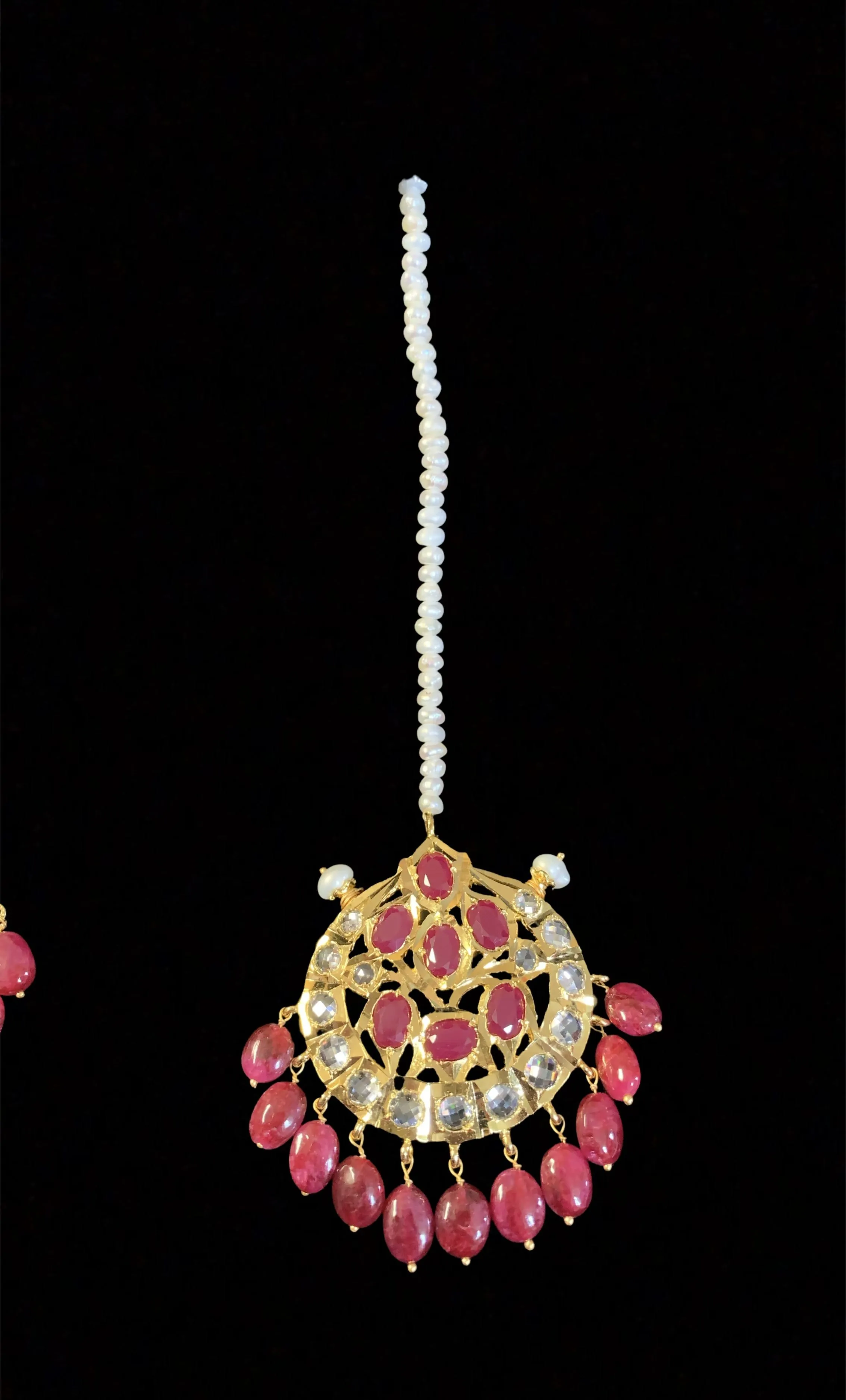 Insia jadavi lacha satlada set in rubies with fresh water pearls ( SHIPS IN 3 WEEKS )