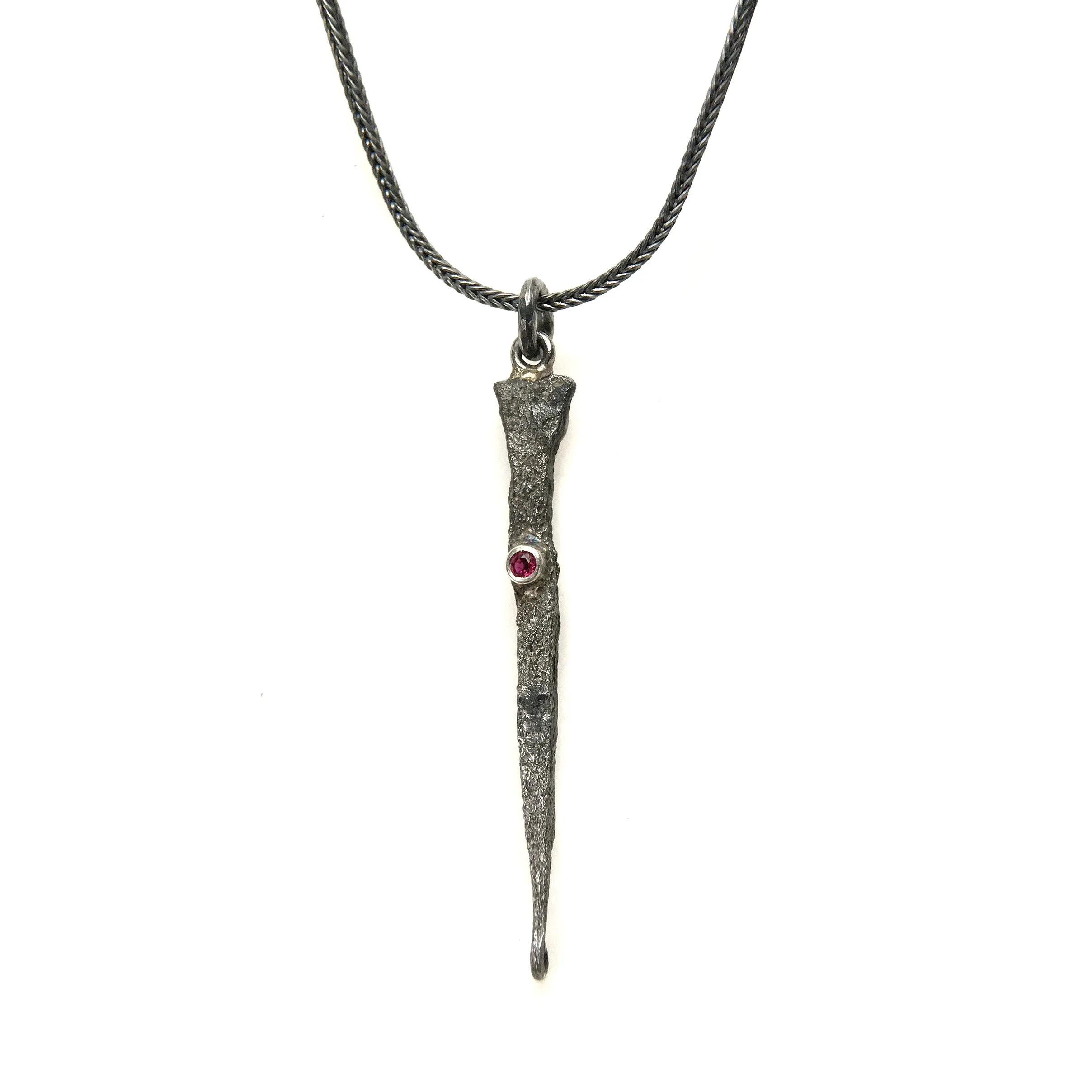 Italian Nail Necklace with Scrolled Tip and Ruby