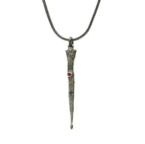 Italian Nail Necklace with Scrolled Tip and Ruby