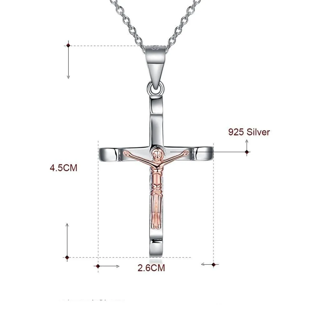 Jesus Cross 925 Sterling Silver Fashion Pendant Necklace