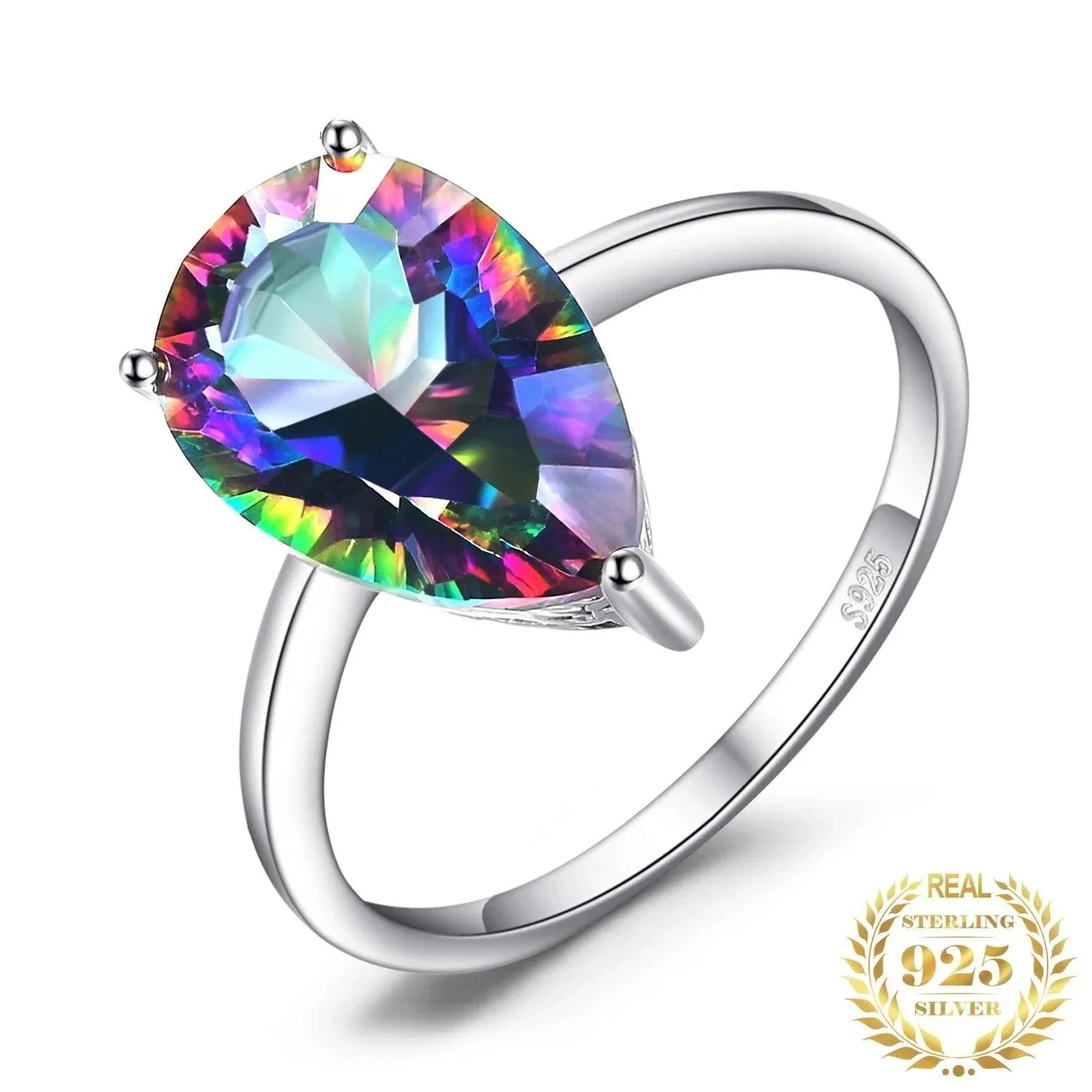 JPACJ917 Finger Ring Charm Jewelry - Rainbow Mystic Quartz 925 Sterling Silver